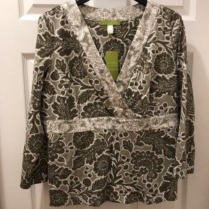 SIGRID OLSEN NWT WOMEN BEIGE/WHITE BLOUSE SIZE L